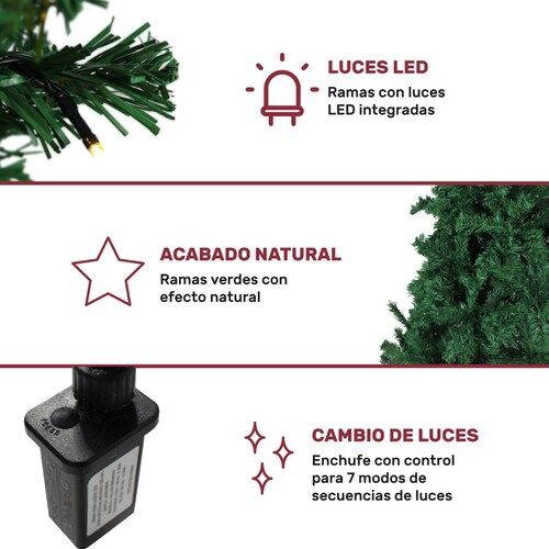 Arbol Navidad Verde 190 Cm Frondoso 736 Ramas Luces Led