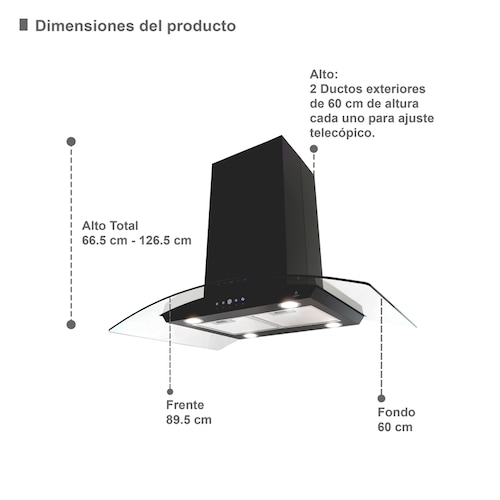 COMBO campana de isla, parrilla de inducción y gas SUPRA PELLEGRINO de cristal templado color negro