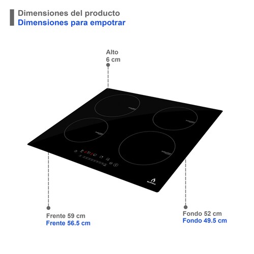 COMBO campana de isla, parrilla de inducción y gas SUPRA PELLEGRINO de cristal templado color negro