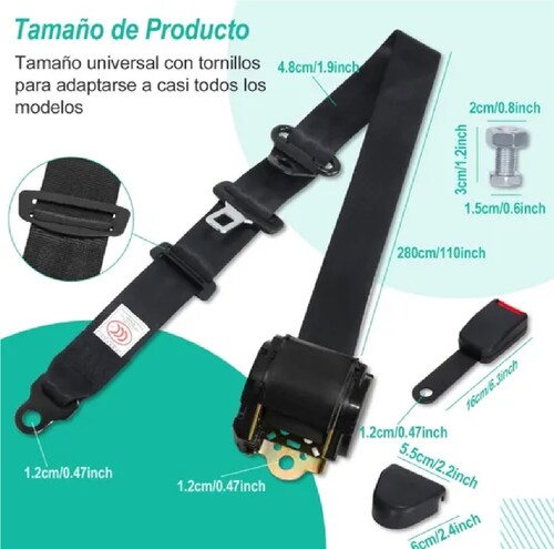 Cinturón De Seguridad De 3 Puntos Universal Retráctil