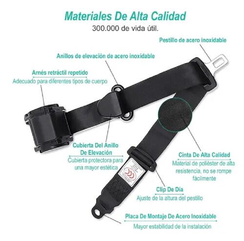 Cinturón De Seguridad De 3 Puntos Universal Retráctil