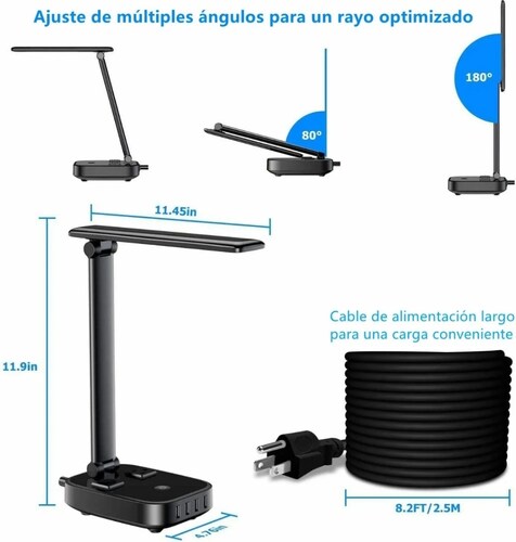 Lámpara De Escritorio Led Con 4 Usb Y 2 Salidas De Ca