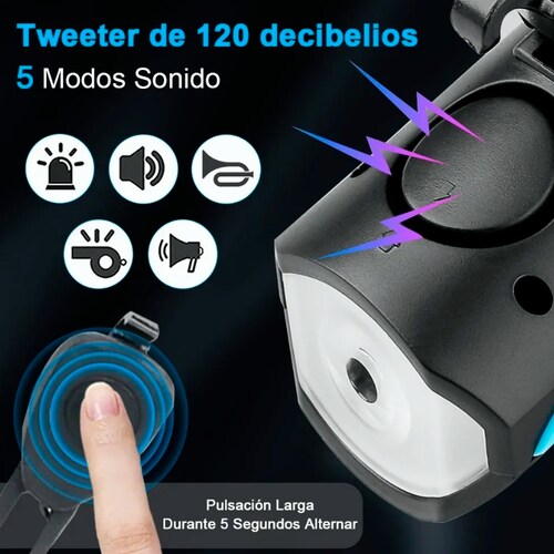 Luz Bicicleta Recargable Delantera Y Traser Y Claxon.