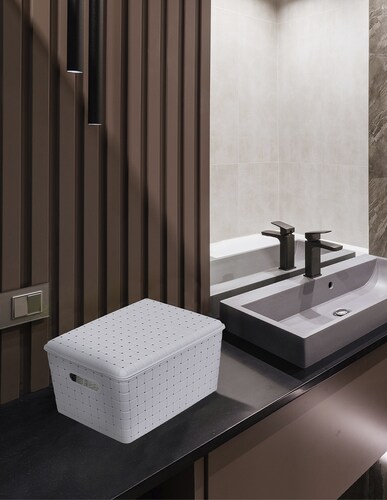 Caja organizadora plástica con tapa mediana gris Tutti