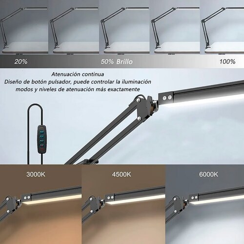 Lámpara Escritorio Led Con Brazo Oscilador 3 Color 10 Brillo.