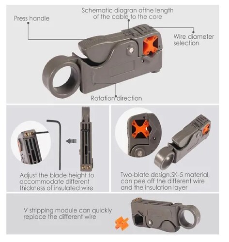 Pinza Pelacables Rg6/ Rg59 Para Cable Coaxial Con Conector