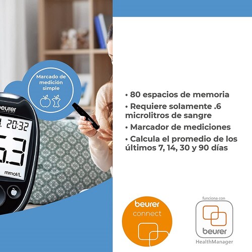 Glucómetro Medidor De Nivel Azucar en Sangre - Glucemia P/ Diabetes GL44 Beurer.