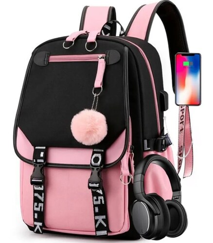 Mochila Kawaii Estilo Coreano Juvenil Con Puerto Usb coral