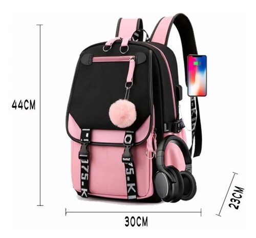 Mochila Kawaii Estilo Coreano Juvenil Con Puerto Usb coral
