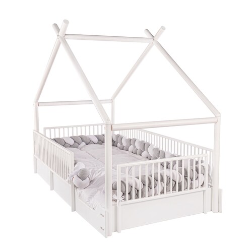 Cama Moderna Montessori De Madera Con Barandales - 7 Colores.