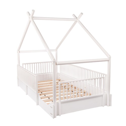 Cama Moderna Montessori De Madera Con Barandales - 7 Colores.