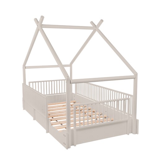 Cama Moderna Montessori De Madera Con Barandales - 7 Colores.