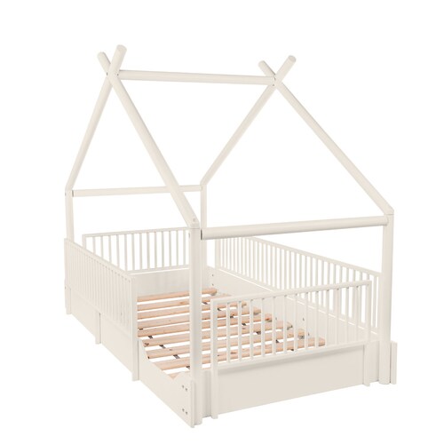 Cama Moderna Montessori De Madera Con Barandales - 7 Colores.