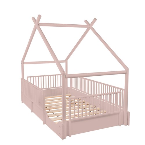 Cama Moderna Montessori De Madera Con Barandales - 7 Colores.