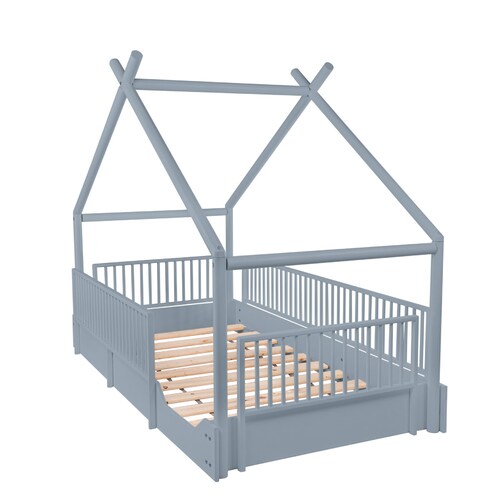 Cama Moderna Montessori De Madera Con Barandales - 7 Colores.