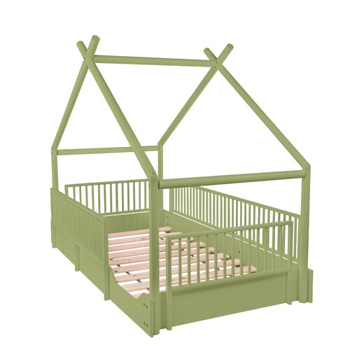 Cama Moderna Montessori De Madera Con Barandales - 7 Colores.