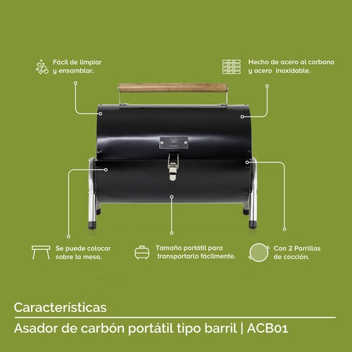 Asador De Carbón Tipo Barril Portátil Avera ACB01