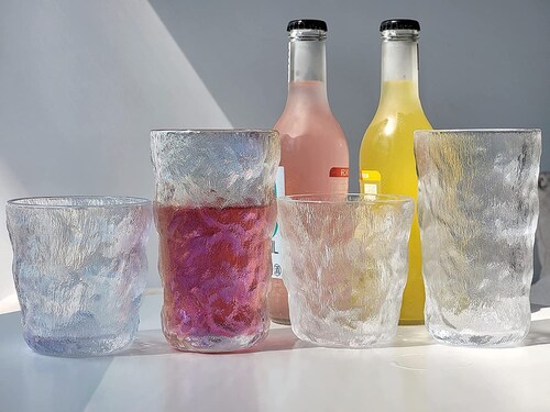 4 Vasos De Vidrio Diseño De Glaciar Para Agua O Bebidas