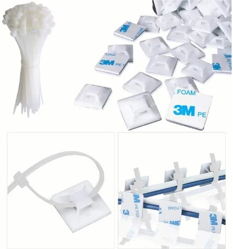 Set Bases Adherible Y Cinchos Plástico Blanco