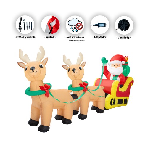 Inflable Navideño Santa 2 Renos Trineo Luz Led 1 Mt Adorno