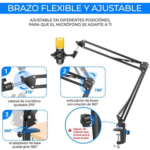 Microfono Condensador Profesional Kit Brazo Extensible