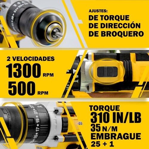 Rotomartillo 330 W 2 Amp Taladro Inalambrico 1/2" Atornillador 1300 RPM Reversible Torque 35 N/M Gutstark