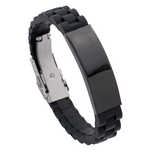 LUCKMAN Pulsera para Hombre de Acero Inoxidable Color Negro y Caucho , Brazalete estilo Reloj - Modelo Carter