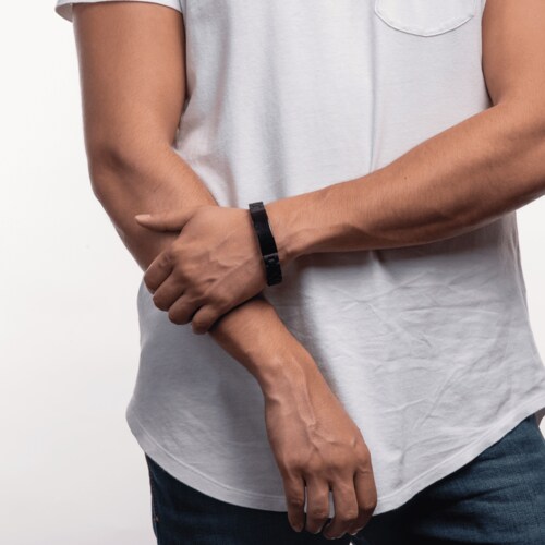 LUCKMAN Pulsera para Hombre de Acero Inoxidable Color Negro y Caucho , Brazalete estilo Reloj - Modelo Carter