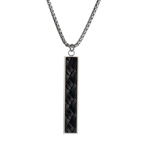 LUCKMAN Collar para Hombre Original , Cadena con Dije, Acero Inoxidable Color Plata y Caucho - Modelo Finn