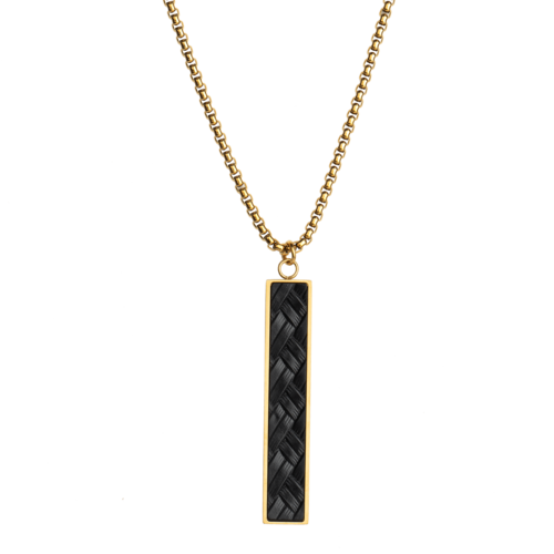 LUCKMAN Collar para Hombre Original , Cadena con Dije, Acero Inoxidable con Baño de Oro 18k y Caucho - Modelo Finn