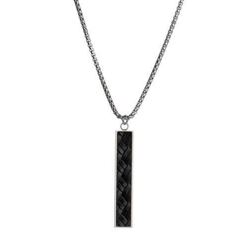 LUCKMAN Collar para Hombre Original , Cadena con Dije, Acero Inoxidable Color Plata y Caucho - Modelo Finn