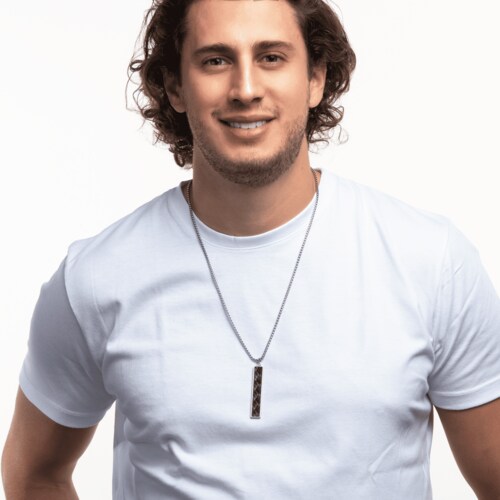 LUCKMAN Collar para Hombre Original , Cadena con Dije, Acero Inoxidable Color Plata y Caucho - Modelo Finn