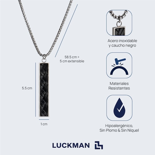 LUCKMAN Collar para Hombre Original , Cadena con Dije, Acero Inoxidable Color Plata y Caucho - Modelo Finn