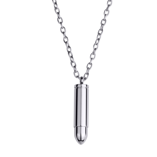 LUCKMAN Collar Hombre , Cadena con Dije de Bala, Acero Inoxidable Color Plata - Modelo Bullet