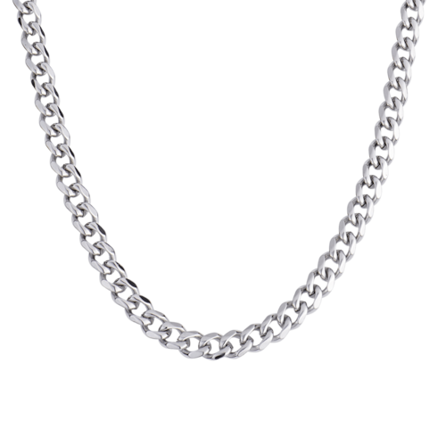 LUCKMAN Cadena para Hombre Cubana , Collar de Acero Inoxidable Color Plata - Modelo Caleb