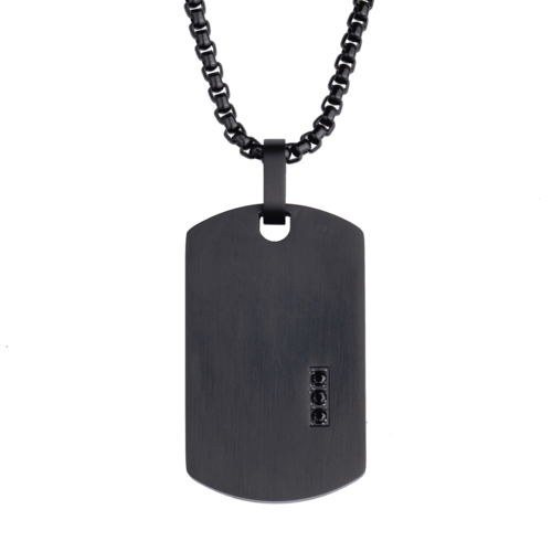 LUCKMAN Collar Hombre , Cadena con Dije de Placa con Zirconia Cúbica, Acero Inoxidable Color Negro - Modelo Gavin