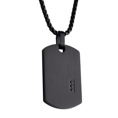 LUCKMAN Collar Hombre , Cadena con Dije de Placa con Zirconia Cúbica, Acero Inoxidable Color Negro - Modelo Gavin