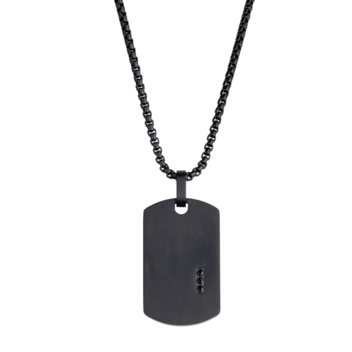 LUCKMAN Collar Hombre , Cadena con Dije de Placa con Zirconia Cúbica, Acero Inoxidable Color Negro - Modelo Gavin