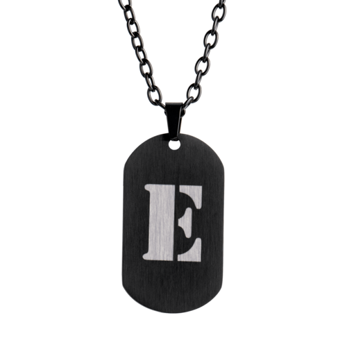 LUCKMAN Collar Hombre de Inicial Letra E , Cadena con Dije, Acero Inoxidable Color Negro y Plata - Modelo Dylan
