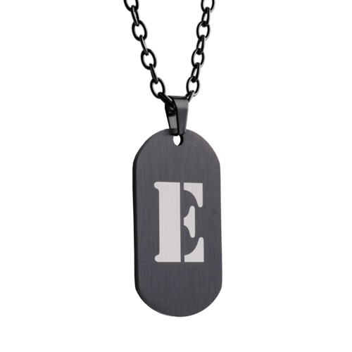 LUCKMAN Collar Hombre de Inicial Letra E , Cadena con Dije, Acero Inoxidable Color Negro y Plata - Modelo Dylan