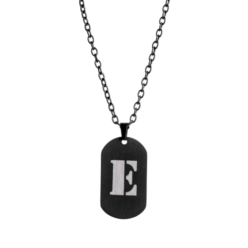 LUCKMAN Collar Hombre de Inicial Letra E , Cadena con Dije, Acero Inoxidable Color Negro y Plata - Modelo Dylan