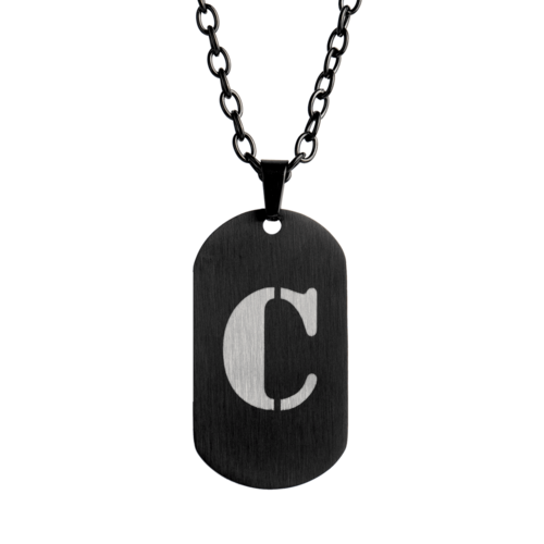 LUCKMAN Collar Hombre de Inicial Letra C , Cadena con Dije, Acero Inoxidable Color Negro y Plata - Modelo Dylan