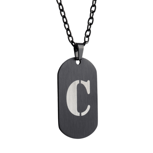 LUCKMAN Collar Hombre de Inicial Letra C , Cadena con Dije, Acero Inoxidable Color Negro y Plata - Modelo Dylan