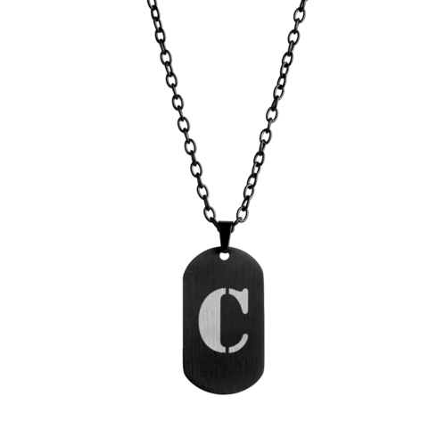 LUCKMAN Collar Hombre de Inicial Letra C , Cadena con Dije, Acero Inoxidable Color Negro y Plata - Modelo Dylan