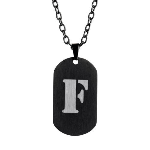 LUCKMAN Collar Hombre de Inicial Letra F , Cadena con Dije, Acero Inoxidable Color Negro y Plata - Modelo Dylan