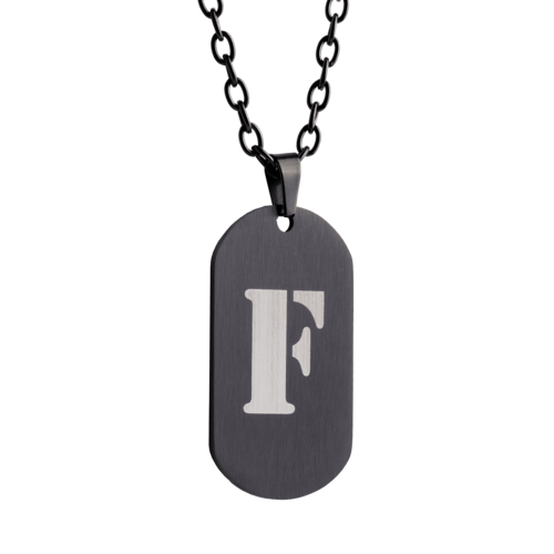 LUCKMAN Collar Hombre de Inicial Letra F , Cadena con Dije, Acero Inoxidable Color Negro y Plata - Modelo Dylan