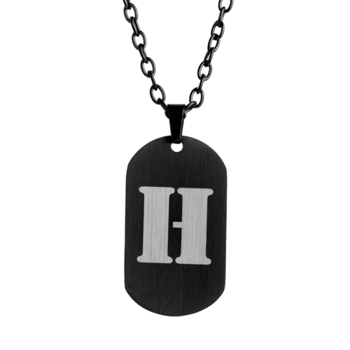 LUCKMAN Collar Hombre de Inicial Letra H , Cadena con Dije, Acero Inoxidable Color Negro y Plata - Modelo Dylan