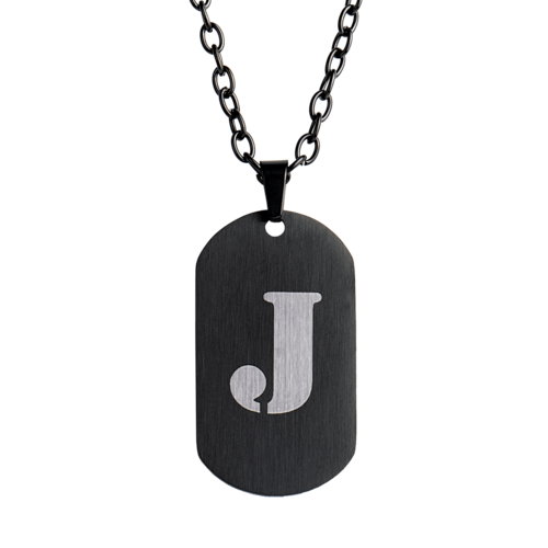 LUCKMAN Collar Hombre de Inicial Letra J , Cadena con Dije, Acero Inoxidable Color Negro y Plata - Modelo Dylan