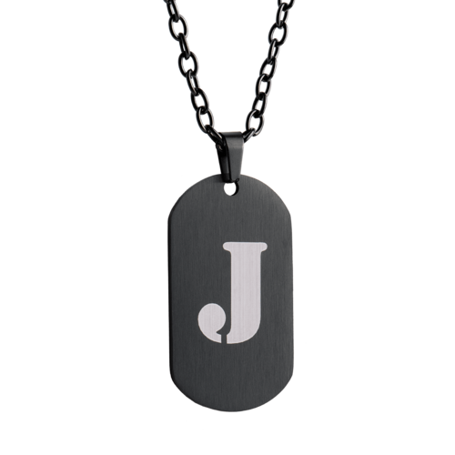 LUCKMAN Collar Hombre de Inicial Letra J , Cadena con Dije, Acero Inoxidable Color Negro y Plata - Modelo Dylan