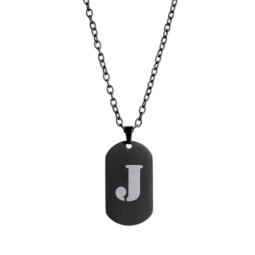 LUCKMAN Collar Hombre de Inicial Letra J , Cadena con Dije, Acero Inoxidable Color Negro y Plata - Modelo Dylan
